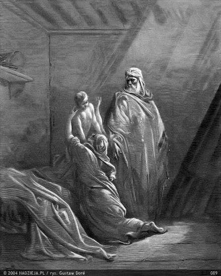 Grafiki Gustawa Dor do Biblii Jakuba Wujka - 089 Eliasz wskrzesza syna wdowy 3 Król. 17,22.jpg